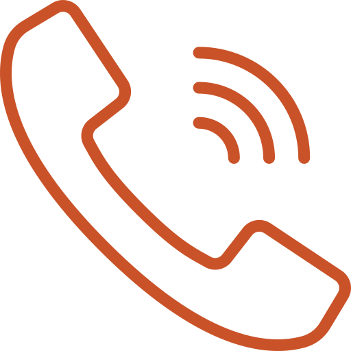 An orange line art illustration on a transparent background shows a classic telephone handset with sound waves emanating from it. The icon suggests an incoming or outgoing phone call.